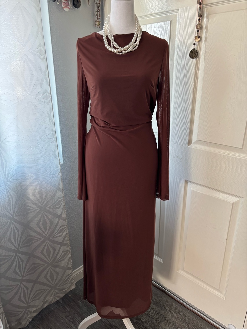Women's Long-Sleeve Maxi Dress in Deep Brown